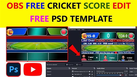 Obs free edit tips live Cricket Score board || Free ready Psd photoshop template - YouTube