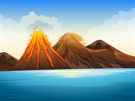 Volcano eruption by the lake 519269 Vector Art at Vecteezy