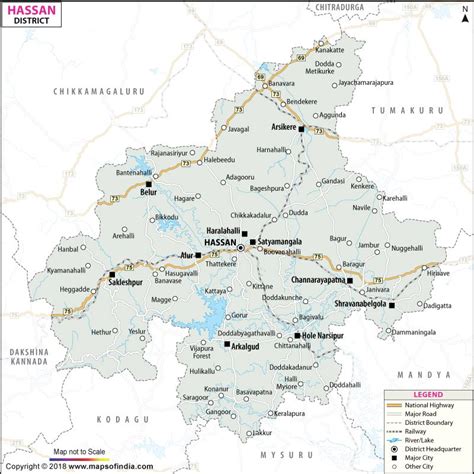 District map of Hassan showing major roads, district boundaries ...