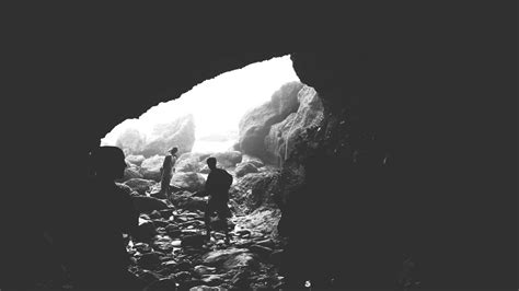 Online crop | greyscale photo of person inside cave, cave, people, monochrome HD wallpaper ...