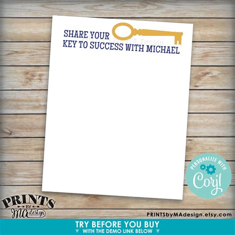 Editable Key to Success Cards, Guests Share Key to Success with the Graduate, PRINTABLE 8.5x11 ...