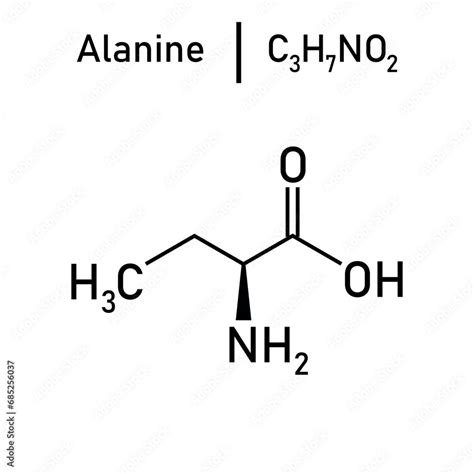 Skeletal formula of L-alanine. Chemical structure of Alanine (C3H7NO2). Chemical resources for ...