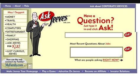 Ask Jeeves, the original google for me. Anyone else? : nostalgia