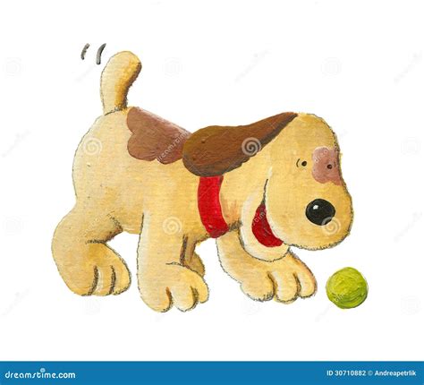 Puppy Dog Playing with Ball Stock Illustration - Illustration of food, spots: 30710882