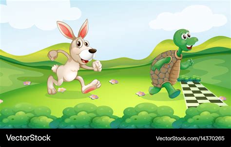 Rabbit and turtle in the race Royalty Free Vector Image