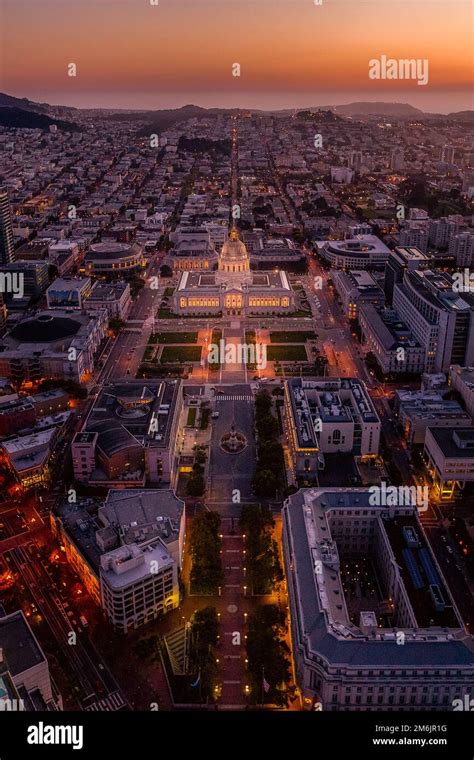 San Francisco City Hall After Sunset Aerial Photography Night Stock ...