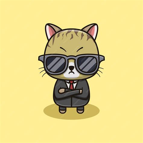 Premium Vector | A cartoon cat boss with glasses and a tie is standing ...