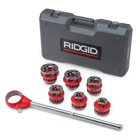 RIDGID 1/2 in. to 2 in. 12-R Manual Exposed Ratchet NPT Pipe Threading Set (6 Die Heads, Alloy ...