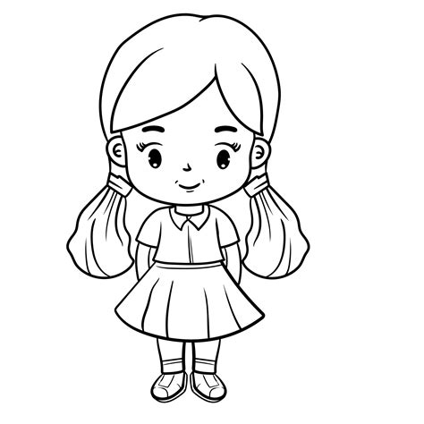 Happy kids girl children vector cartoon coloring books Black and White ...