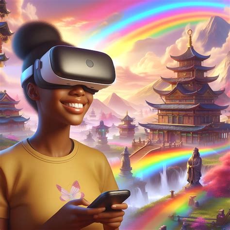 Premium AI Image | a happy black women wearing a VR headset in a ...