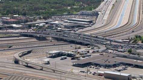 HD stock footage aerial video of a view of heavy traffic on the Bridge of the Americas, El Paso ...