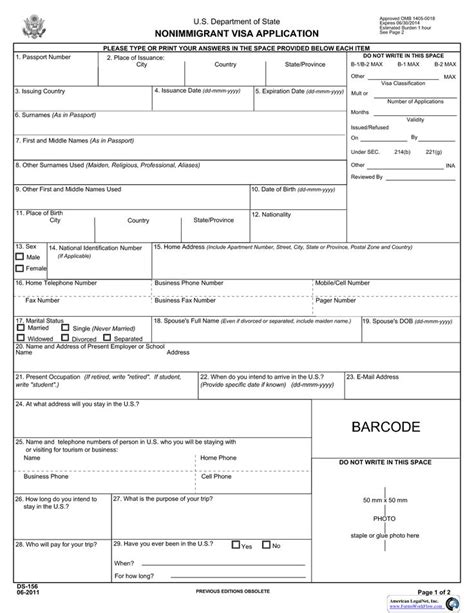 Blank Us Visa Application Form | Passport application form, Application ...