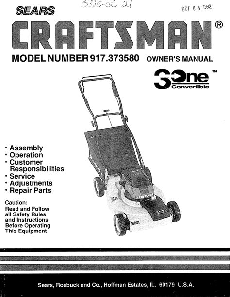 Craftsman 917373580 User Manual LAWN MOWER Manuals And Guides L0804443