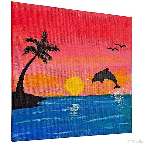 Sunset Island Silhouette Painting