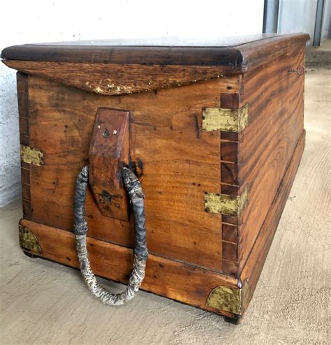 Antique Camphor Sea Chest With Rope Handles And Alarmed Lock