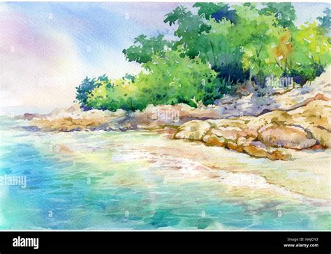 seascape watercolor painting Stock Photo - Alamy