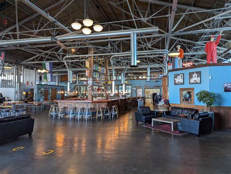 Inside the Tacoma taproom of 7 Seas Brewing, view from the street ...