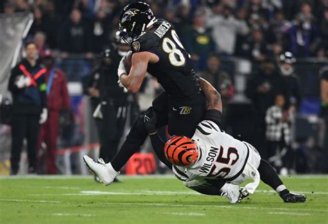 Baltimore Ravens Tight End Mark Andrews Not Blaming Cincinnati Bengals Linebacker Logan Wilson ...