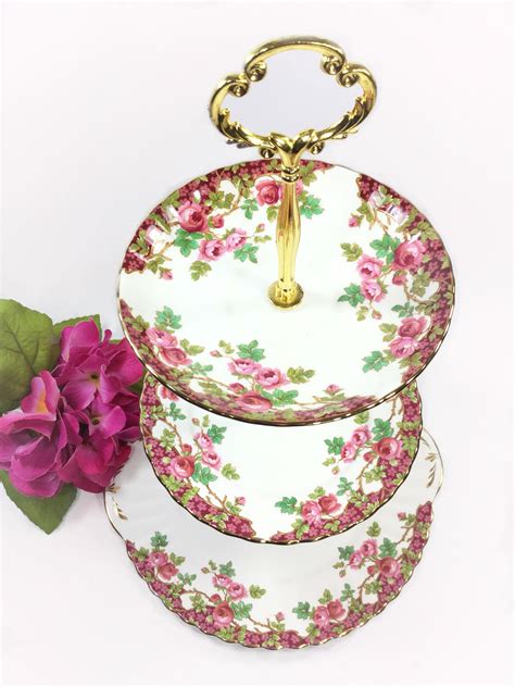 Royal Standard Olde English Garden 3 Tier, English Tea Serving Tray, China Serving Platter ...