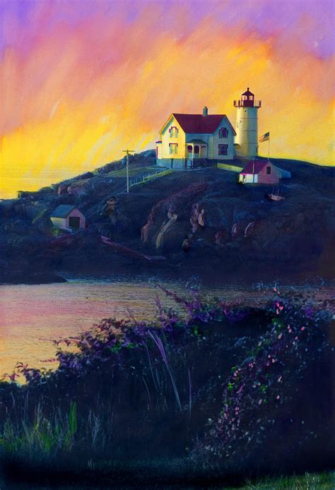 Nubble Lighthouse Painting by Cindy McIntyre - Pixels