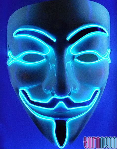 Rave EDM, Light Up Glow Neon Blue El Wire LED Guy Fawkes V for Vendetta Mask For Halloween, LED ...
