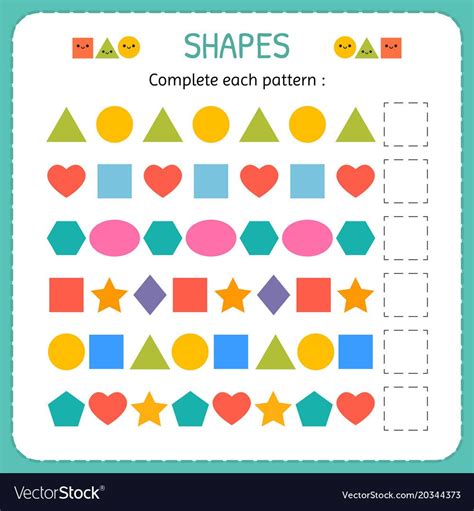 Complete each pattern. Learn shapes and geometric figures. Preschool or ...