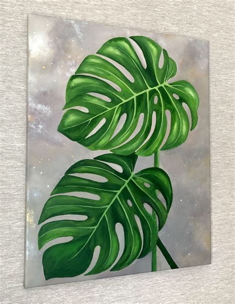 Monstera Acrylic Painting - Tropical Leaf Art