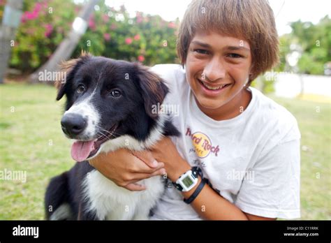 Boy with his Border Collie Stock Photo - Alamy