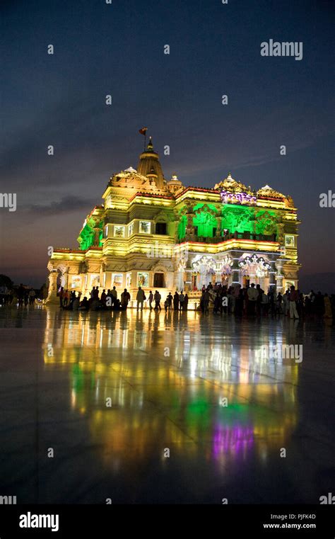 2016 Prem Mandir ( The Temple of Divine Love) at night in Vrindavan Mathura Uttar Pradesh India ...