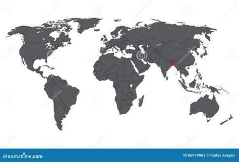 Bangladesh Red on Gray World Map Stock Vector - Illustration of atlas, asia: 86919003