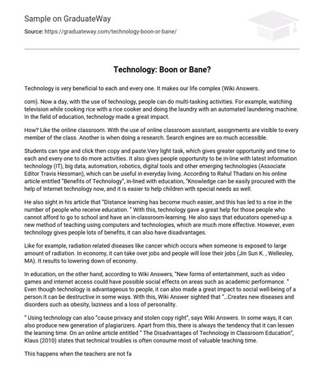 ⇉Technology: Boon or Bane? Essay Example | GraduateWay