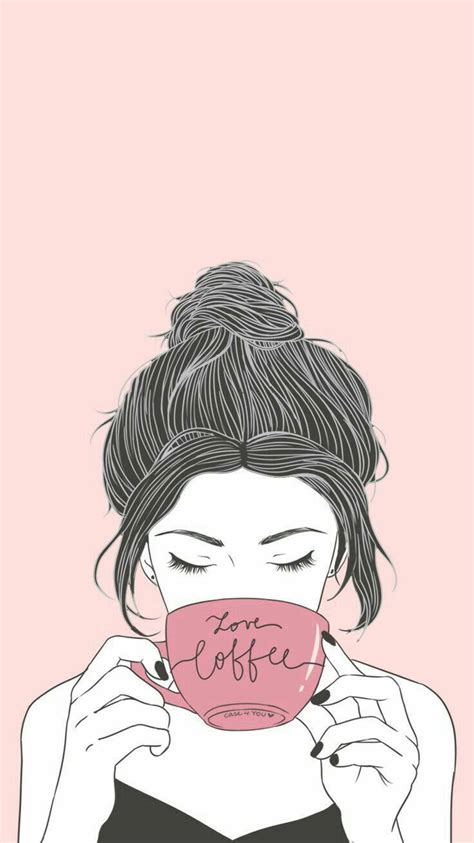 Download Aesthetic Drawing Girl Drinking Coffee Wallpaper | Wallpapers.com