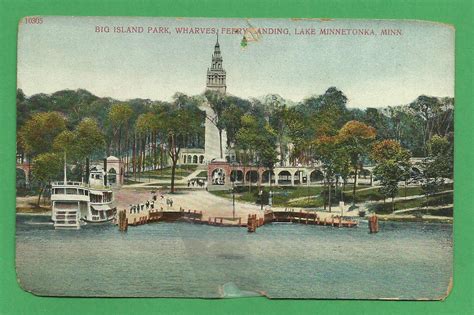 Lake Minnetonka, Minn/ Big Island Park/Wharves ferry landing/old postcard/ | Big island, Island ...