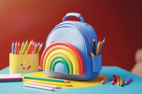 Premium AI Image | school backpack with colorful coloring pencils pens and other school ...