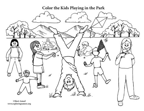 Kids Playing in the Park Coloring Page