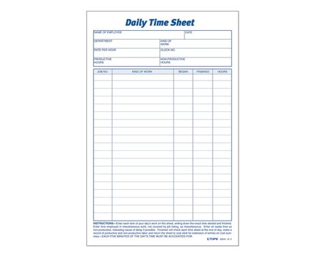 TOPS Time Sheet, Daily, White, 100 SH/PD, 2 PD/PK