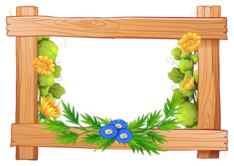 Free Vector | Wooden frame with flowers and leaves