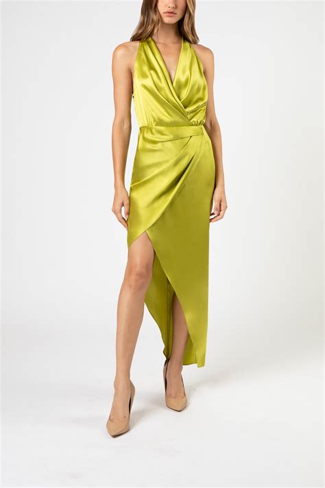 Halter draped dress - chartreuse – Michelle Mason