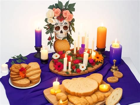 Premium AI Image | Day of the dead altar with bread and candles