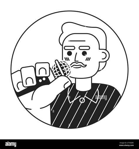 Gray hair caucasian senior man holding mic black and white 2D vector avatar illustration Stock ...