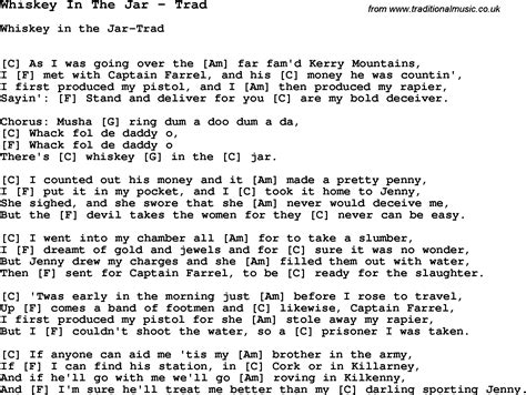 Song Whiskey In The Jar by Trad, song lyric for vocal performance plus ...