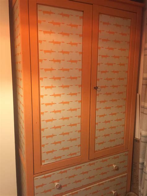 Annie Sloane Barcelona Orange Chalk Paint and Mr Fox Scion Wallpaper Upcycled Ikea Hemnes ...