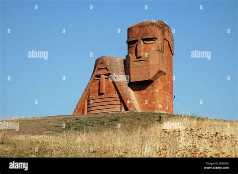 Gigantic statue called We are Our Mountains, also called tatik papik in Stepanakert, Artsakh ...