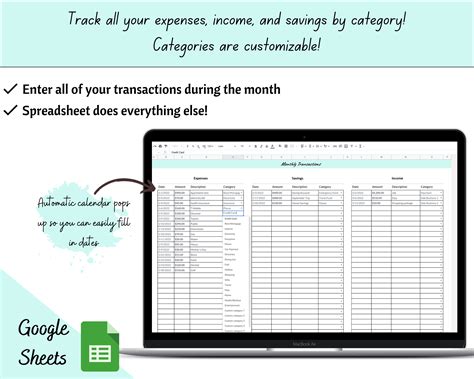 Monthly Budget Tracker Google Sheets Budget Template Financial Planner Track Income and Expenses ...