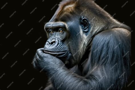 Premium AI Image | A funny picture of a gorilla thinking with space for ...