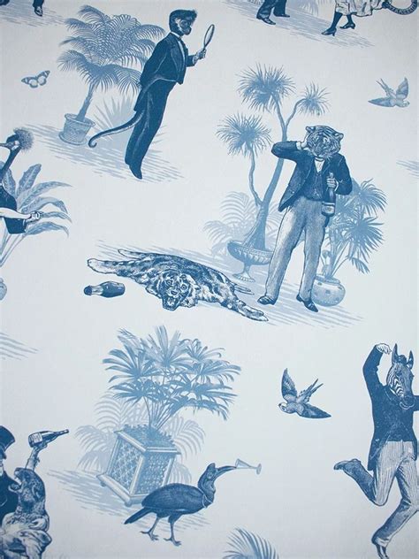 a blue and white wallpaper with an image of people in the park on it