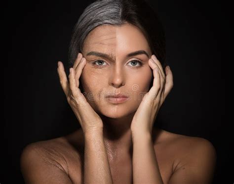 Aging Concept. Young and Old Face Comparision. Stock Photo - Image of ...