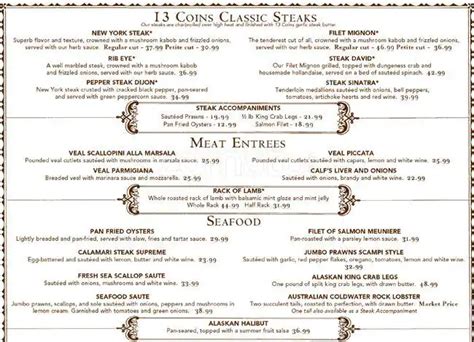 Menu at 13 Coins restaurant, Bellevue, 900 Bellevue Way NE #100