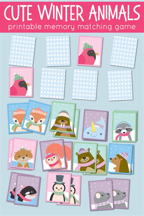 Winter Animal Matching Pairs Game. Free Printable Memory Cards. | Card games for kids, Memory ...