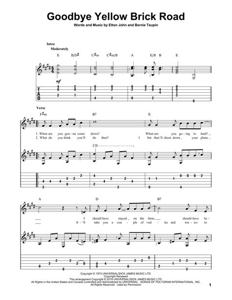 Goodbye Yellow Brick Road by Elton John Sheet Music for Solo Guitar at Sheet Music Direct